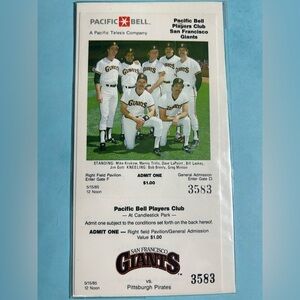1985 San Francisco Giants Unused Candlestick park, RF Pavilion $1 Ticket NMint